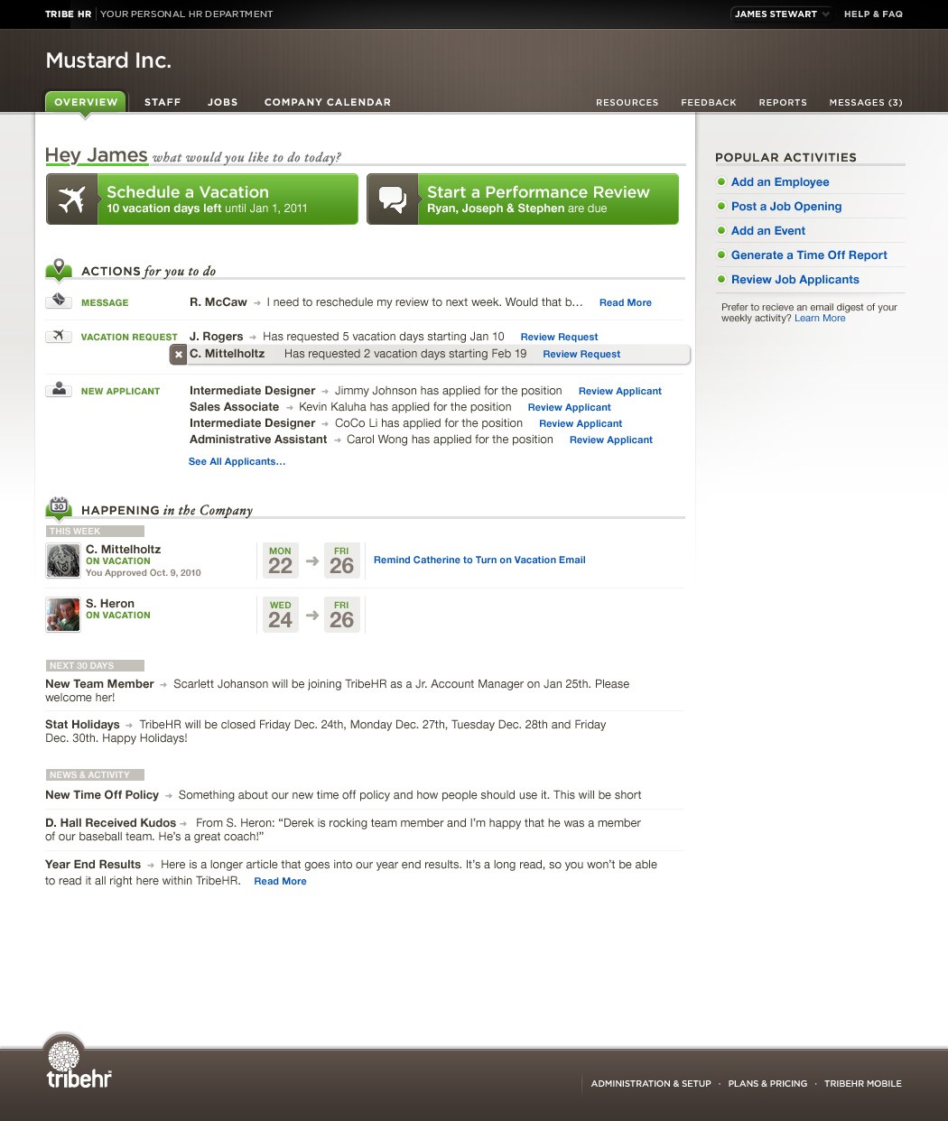 TribeHR dashboard